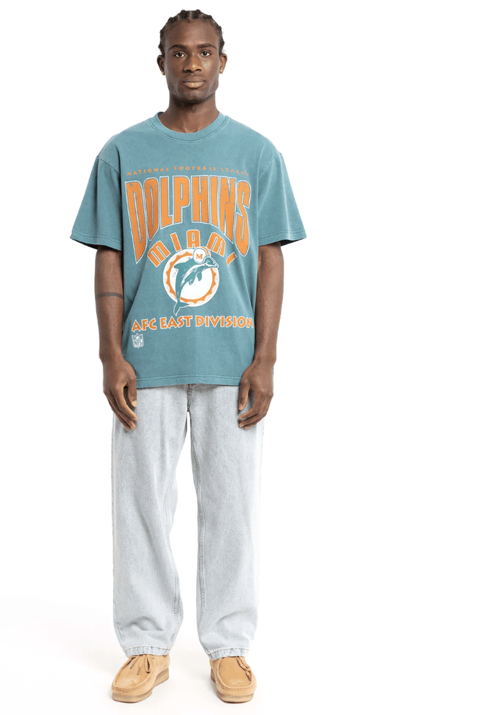 MITCHELL & NESS MENS T-SHIRTS M&N DIVISION ARCH DOLPHINS TEE  - FADED TEAL