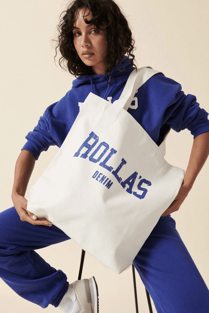 ROLLAS BAG ONE SIZE ROLLA'S CANVAS WORKOUT TOTE - CREAM/BLUE