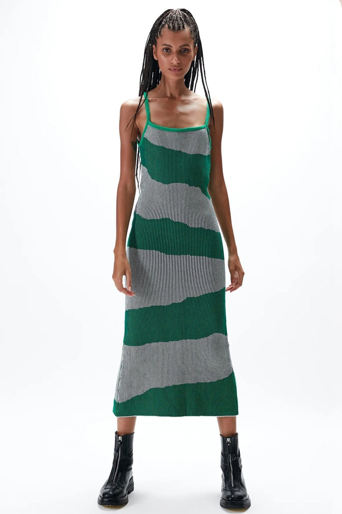 RUE STIIC DRESSES RUE STIIC ANYA KNIT DRESS - FOREST GREEN WHITE
