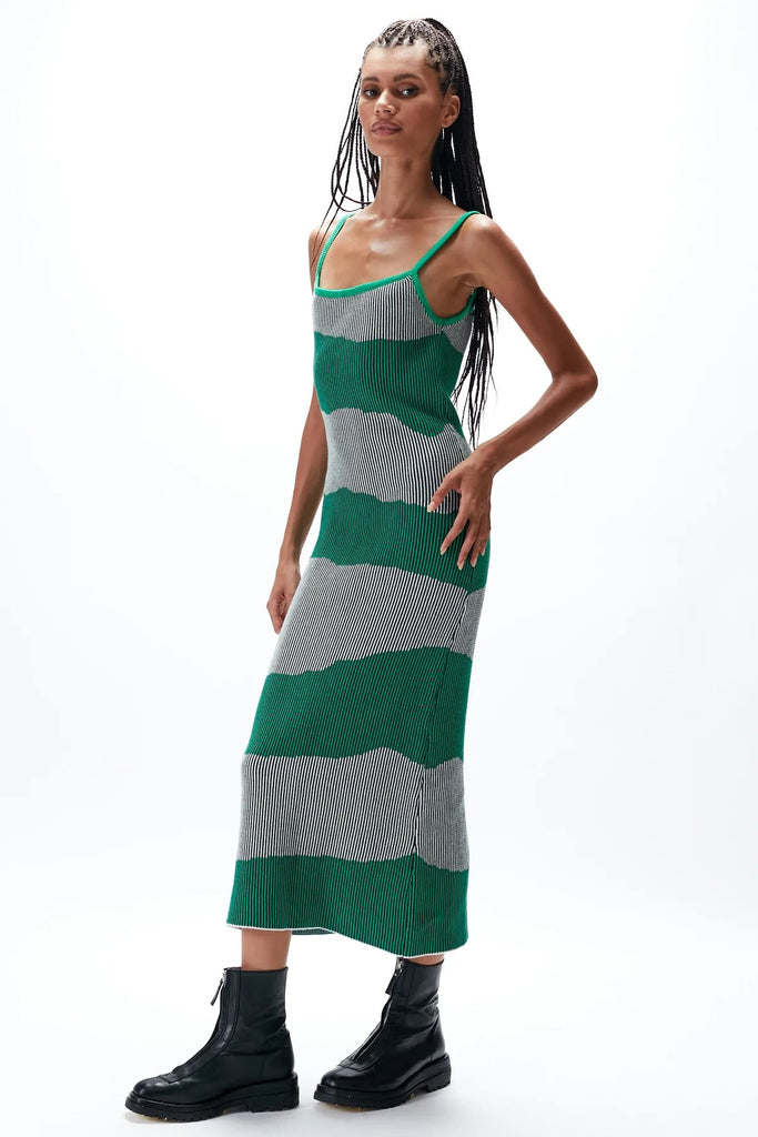 RUE STIIC DRESSES RUE STIIC ANYA KNIT DRESS - FOREST GREEN WHITE