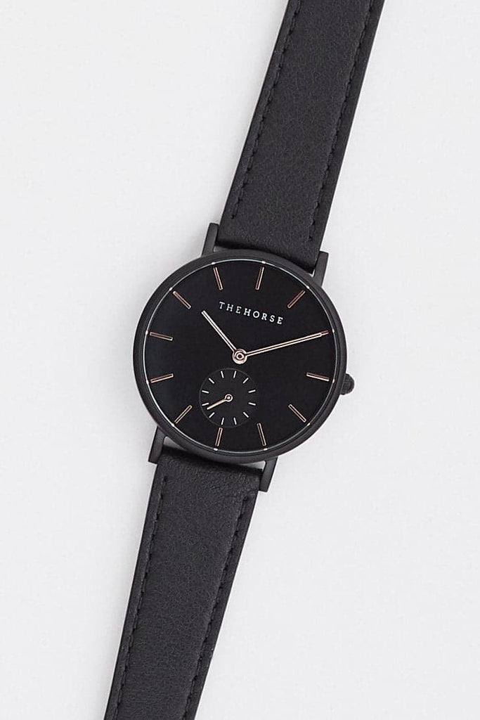 THE HORSE CLASSIC WATCH BLACK/ ROSE GOLD INDEX/ BLACK LEATHER