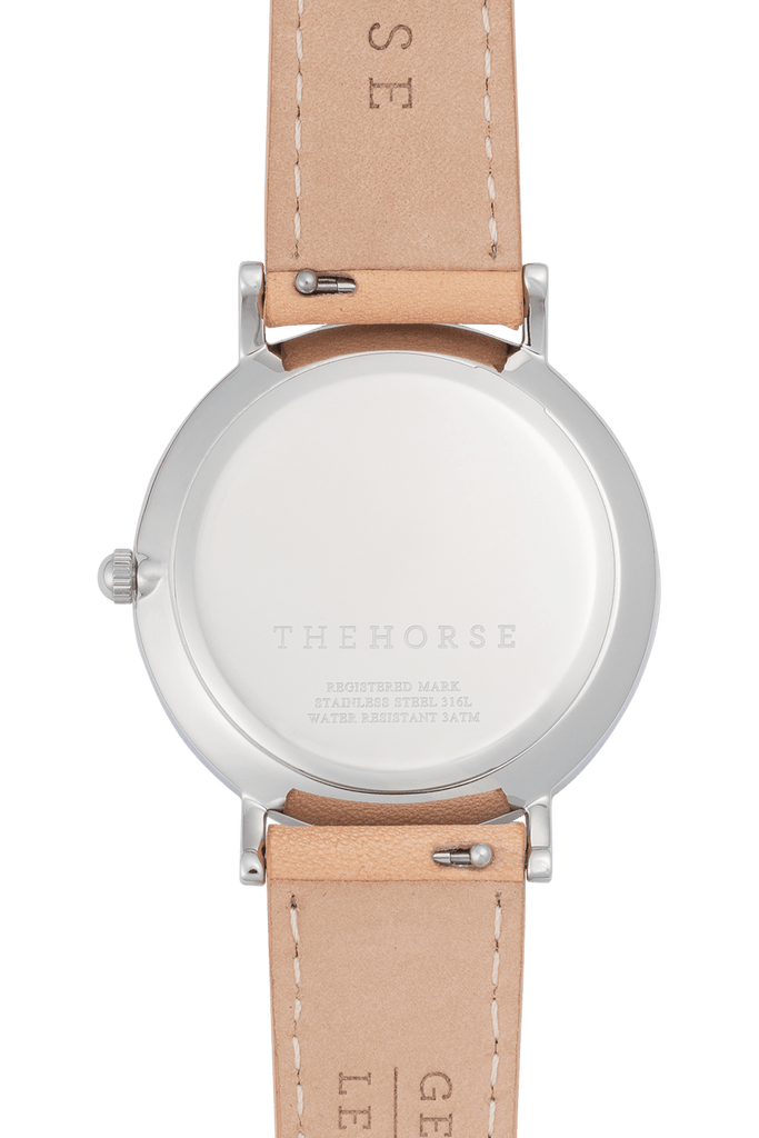 THE HORSE WATCHES THE HORSE CLASSIC WATCH - POLISHED SILVER/ WHITE/NUDE LEATHER