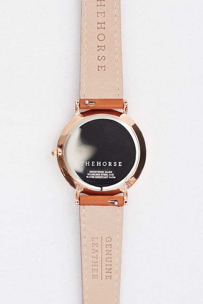 THE HORSE WATCHES THE HORSE CLASSIC WATCH - ROSE GOLD/ CHARCOAL INDEX/WALNUT LEATHER