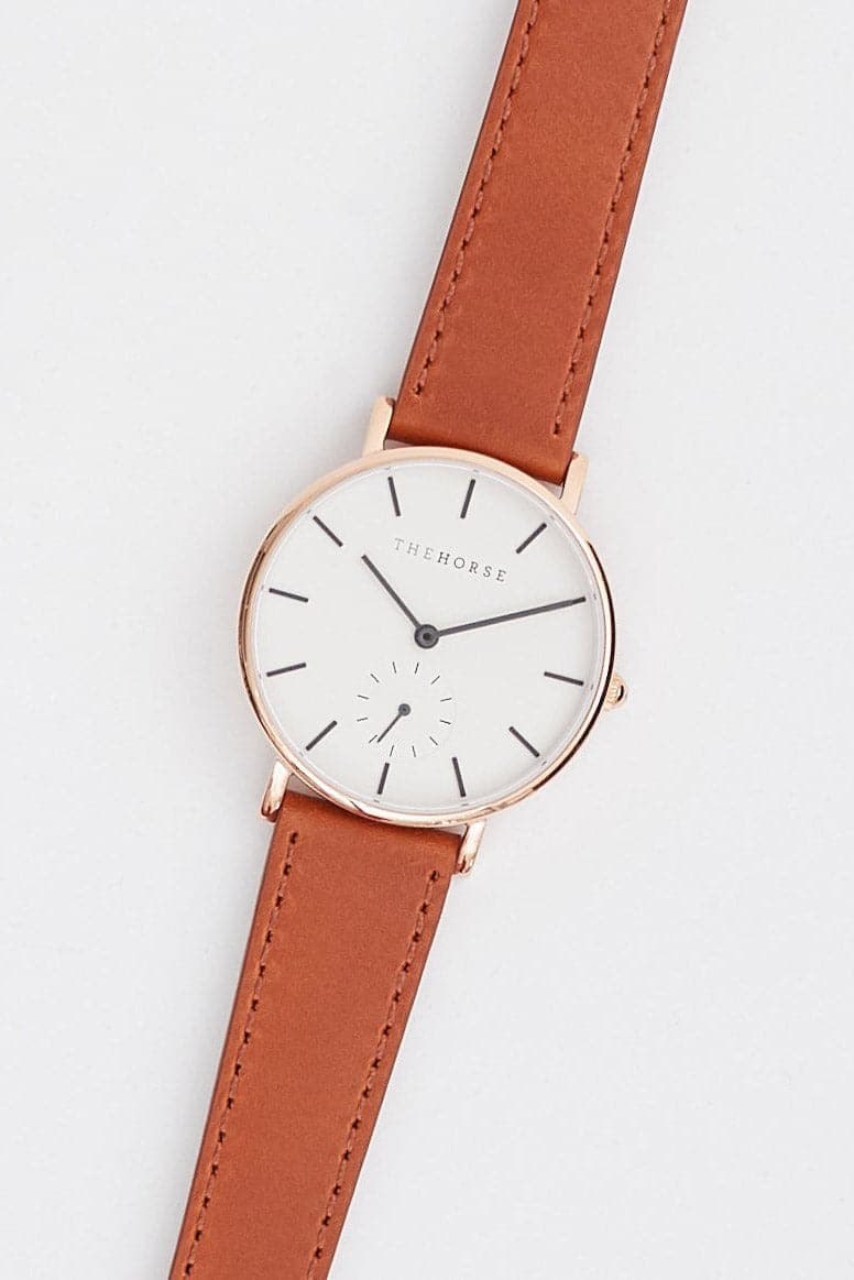 THE HORSE CLASSIC WATCH ROSE GOLD CHARCOAL INDEX WALNUT LEATHER Pretty Rad Store