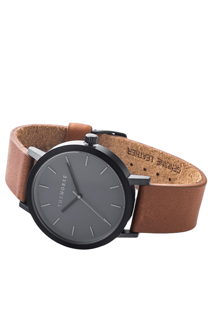 THE HORSE WATCHES THE HORSE 'THE ORIGINAL' WATCH - MATTE BLACK/TAN LEATHER