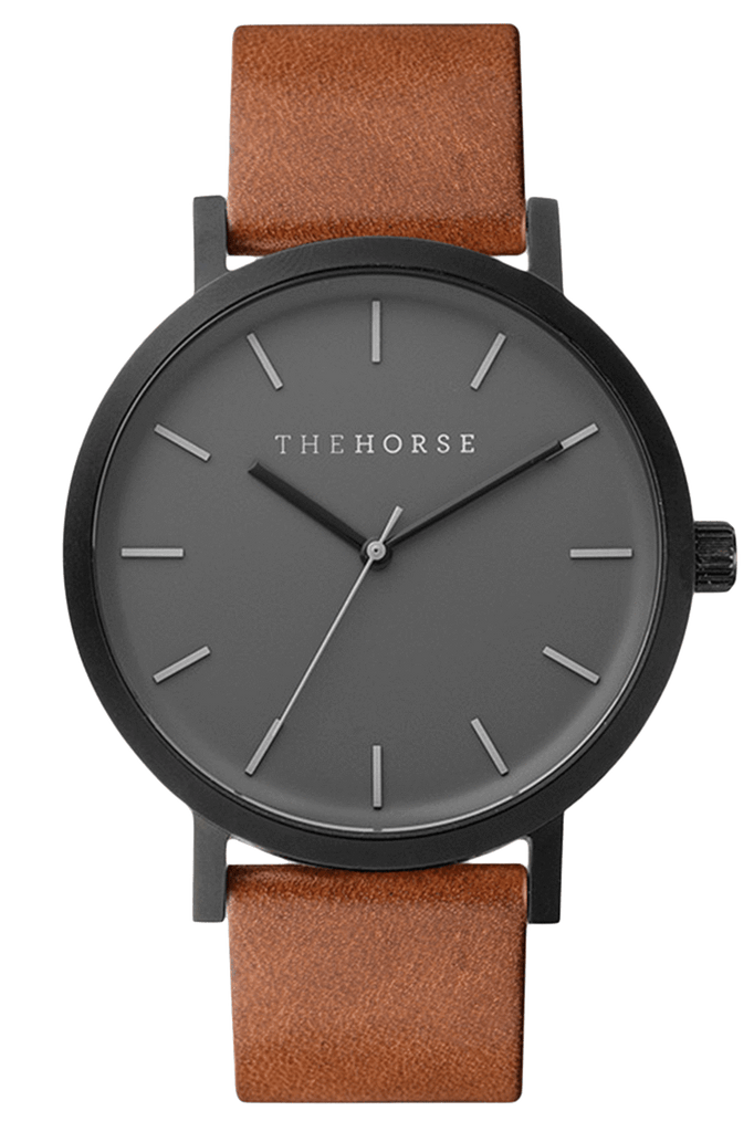 THE HORSE WATCHES THE HORSE 'THE ORIGINAL' WATCH - MATTE BLACK/TAN LEATHER
