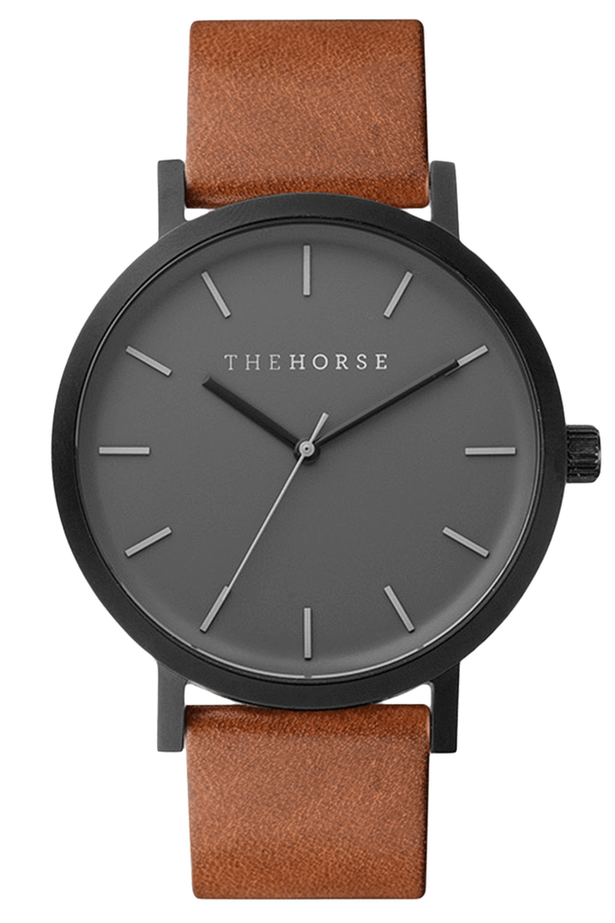 THE HORSE 'THE ORIGINAL' WATCH MATTE BLACK/TAN LEATHER – Pretty