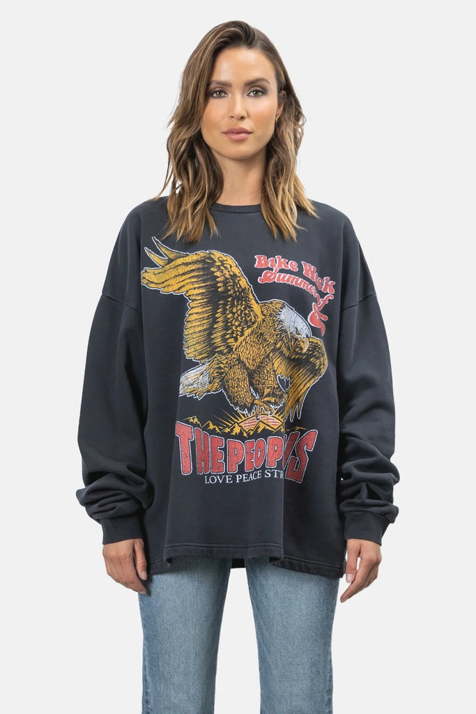 THE PEOPLE VS LADIES JUMPERS & SWEATERS TPVS WOMENS EAGLE FLAME OVERSIZED CREW - BLACK