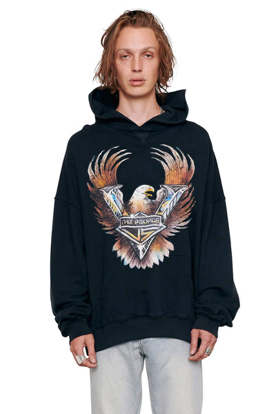 THE PEOPLE VS TOPS THE PEOPLE VS METALLIC EAGLE HOODIE - WASHED BLACK