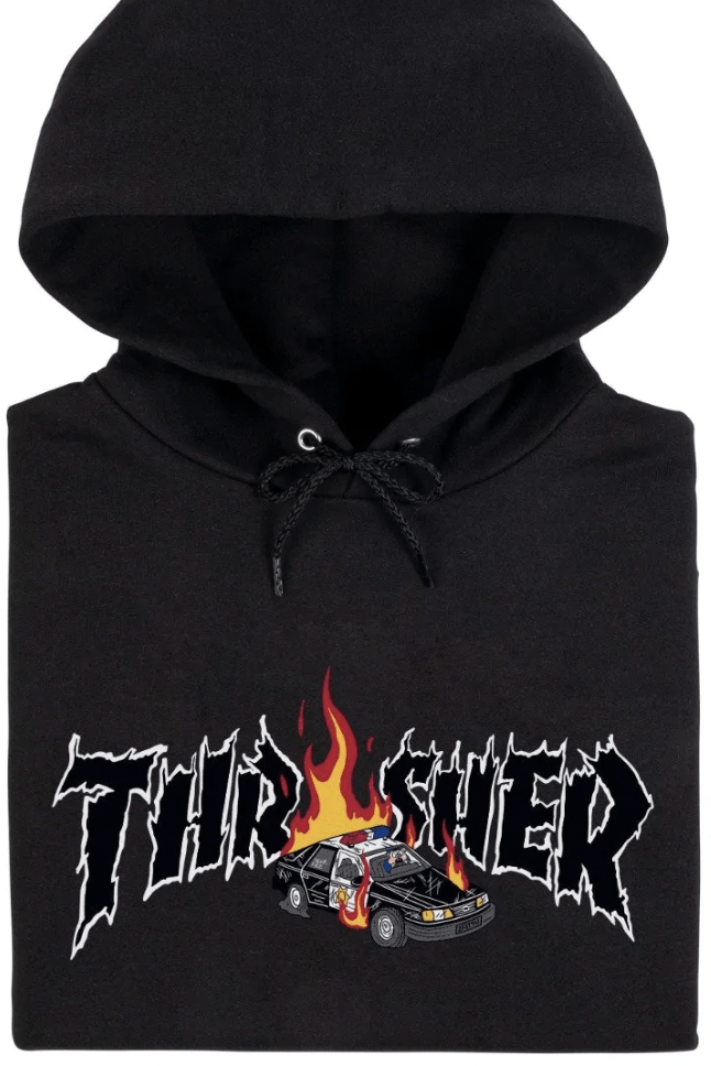 THRASHER MAGAZINE HOODIES THRASHER COP CAR NECKFACE HOOD - BLACK