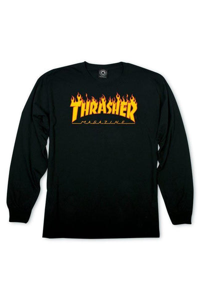 THRASHER MAGAZINE LONGSLEEVES THRASHER MAGAZINE FLAME LONG SLEEVE TEE - BLACK