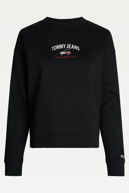 TOMMY JEANS JUMPER TOMMY JEANS TIMELESS SCRIPT LOGO CREW SWEATER - BLACK