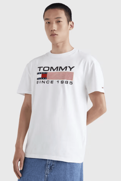 TOMMY JEANS MENS T-SHIRTS TOMMY JEANS CLASSIC ATHLETIC TWIST LOGO TEE - WHITE