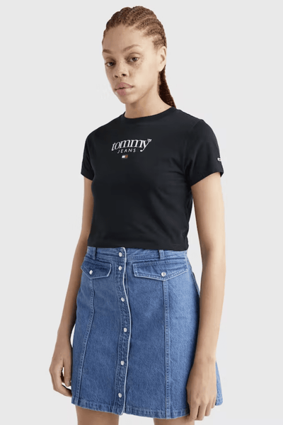 TOMMY JEANS TOPS TOMMY JEANS BABY CROP LOGO TEE -  BLACK