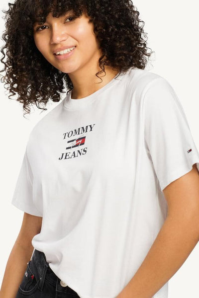 TOMMY JEANS TOPS TOMMY JEANS BOXY CROP ESSENTIALS LOGO TEE - WHITE