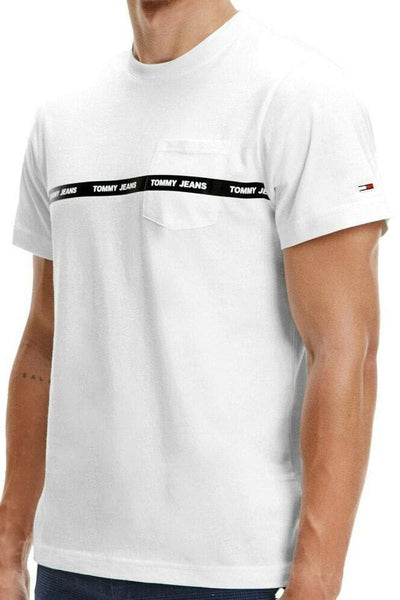 TOMMY JEANS TOPS TOMMY JEANS BRANDED TAPE POCKET TEE - WHITE
