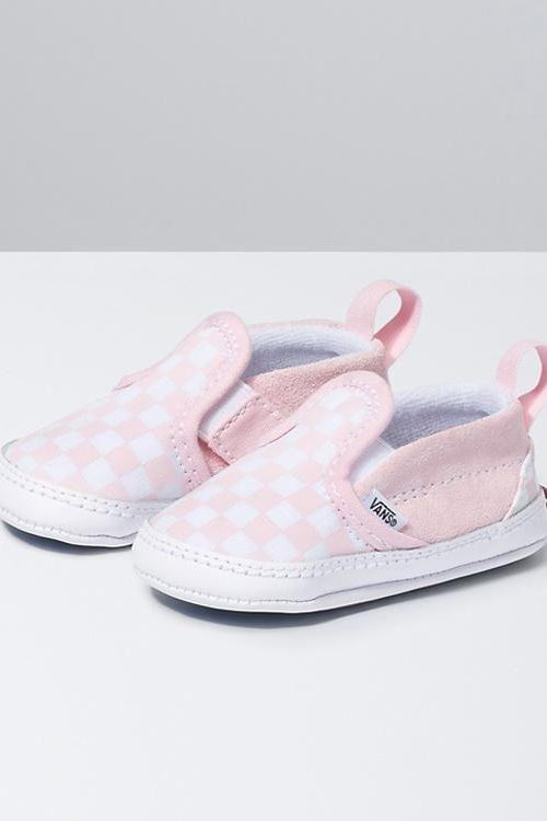 Wearing Vans Blush Checkerboard Vans VANS CRIB SLIP-ON V BLUSH